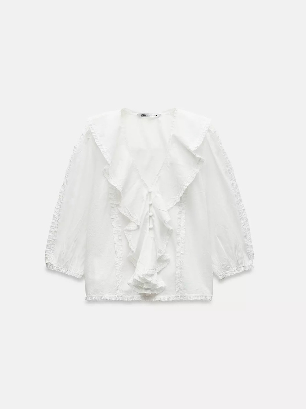 ZARA White Ruffled V-Neck Blouse - Picture 3 of 6